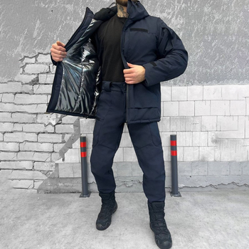 Мужской зимний костюм на синтепоне с подкладкой OMNI-HEAT / Куртка + брюки Softshell синие размер S