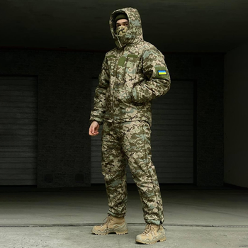 Зимовий костюм із синтепоном та флісовою підкладкою / Чоловіча форма Бушлат + Штани з підтяжками піксель розмір S