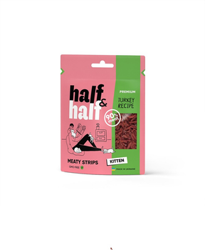 Лакомства Half&Half Meaty Strips Kitten Turkey Лакомства для котят в форме мясных кусочков с индейкой 50 г (1111175714)