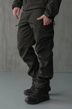 Брюки мужские SoftShell для полиции на флисе с высокой посадкой / Ветро и водозащитные штаны S
