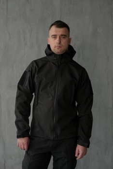 Куртка Softshell чоловіча Поліція з Флісовою підкладкою чорна / Демісезонна водонепроникна 5XL