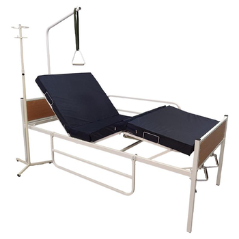 Ліжко медичне механічне функціональне Riberg АН3-11-04 з гвинтовим механізмом підйому з матрацом бічними поручнями приліжковою трапецією і штативом для крапельниці