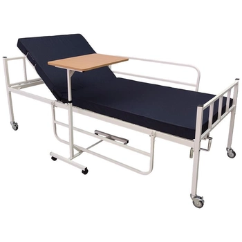 Ліжко медичне механічне функціональне Riberg АНН-11-02 з гвинтовим механізмом підйому з матрацом приліжковим столиком бічними поручнями та колесами