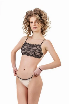 Комплект женский кружевной топ и стринги Felisiya Lingerie Черный с бежевым 2002+204-1294с170 S; S
