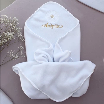 Теплая крыжма именная для крещения ребенка белая KR7-ImennaSun Ladan KR7-ImennaSun Ladan