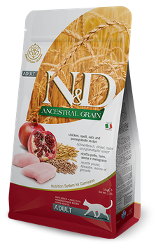 Низькозерновий сухий корм N&D LOW GRAIN CAT CHICKEN & POMEGRANATE ADULT для дорослих кішок (курка / гранат), 10 + 1.5 кг