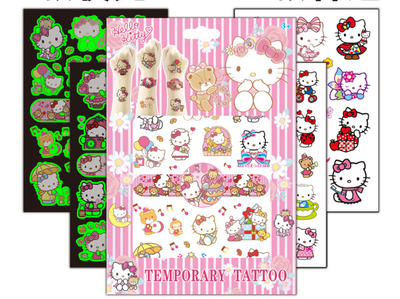 Тимчасовий перекладний тату Куромі (Kuromi ) hello kitty, Санріо Кітті, Мелоді Chuangmei татуювання для дітей 4 аркуші (AN)20755