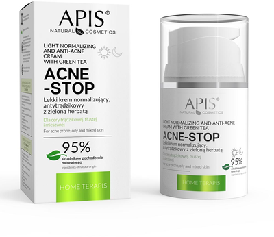 Krem do twarzy Apis Acne-Stop Light Normalizing Cream lekki antytrądzikowy normalizujący z zieloną herbatą 50 ml (5901810000608)