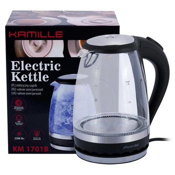 Чайник электрический Kamille KM-1701B 1.5л с синей LED подсветкой и стальными декоративными вставками
