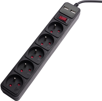 Мережевий фільтр AKYGA AK-SP-05U 5 розеток + 2 USB-A 1.5 м Black (AK-SP-05U)