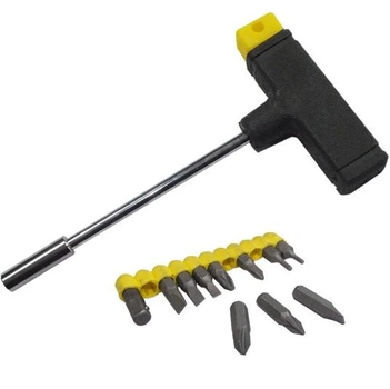 Отвертка Т-образная с набором бит 1/4", SL, PH, PZ, Torx, 11 предметов Сталь 58193 (49046)