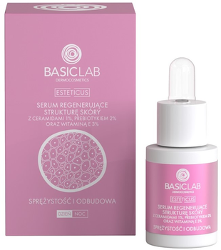 Сироватка BasicLab Esteticus відновлює структуру шкіри завдяки керамідам 1%, пребіотикам 2% і вітаміну Е 3% 15 мл (5907637951598)