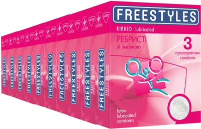 Презервативи Freestyles Ribbed Ребристі 10 упаковок по 3 шт (ROZ6400229473)
