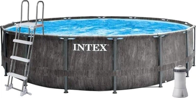 Круглый каркасный бассейн Intex 26742 с лестницей, тентом, подстилкой и насосом-фильтром, 457x122см 16805л