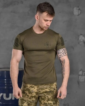 Тактична чоловіча футболка з написом ЗСУ потовідвідний 2XL олива (85683)