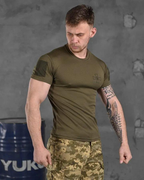 Тактична чоловіча футболка з написом ЗСУ потовідвідний M олива (85683)