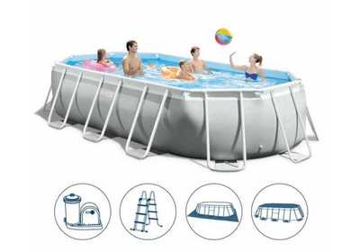 Бассейн каркасный Intex 26798, 610-305-122 см + фильтр-насос + лестница + подстилка + тент