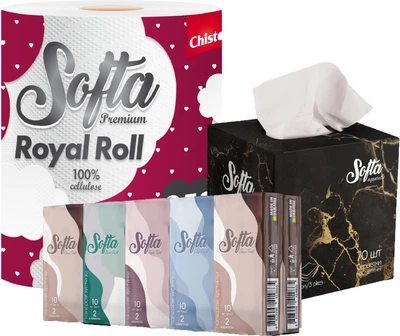 Набір Softa Мікс Серветки сухі Black+ рушник Royal Roll+Хустинки паперові (2000998940164)