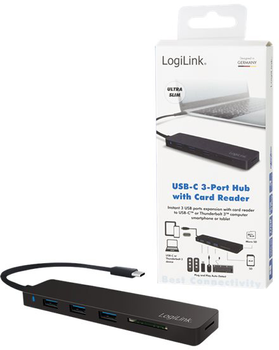 USB-C хаб LogiLink UA0312 USB 3.0 3-Port + Card Reader Black