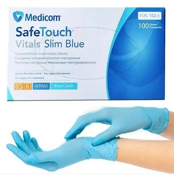 Перчатки нитриловые SafeTouch® Extend Blue Medicom без пудры 100 штук упаковка размер XS голубой