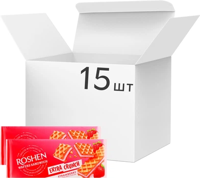 Упаковка вафель Roshen Wafers Sandwich Crunch Полуниця 142 г х 15 шт (4823077642081)