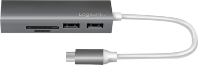 Hub USB-C LogiLink UA0305 USB 3.2 Gen1x1 3-Port + Card Reader Grey