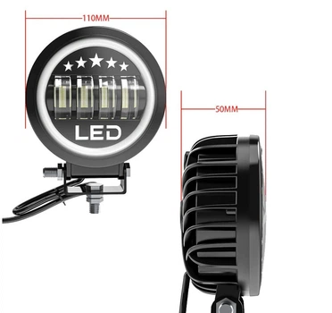 Светодиодная противотуманная балка, дополнительная фара Led круглая 11 см с ангельскими глазками 1шт Avtoexpect (05615)