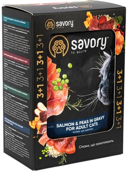 Вологий корм Savory Adult для кішок з лососем та горошком у соусі 85 г
