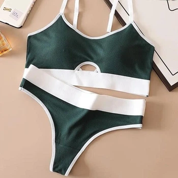 Комплект женского белья топ и трусы в рубчик Зеленый One Size 1926_14-93