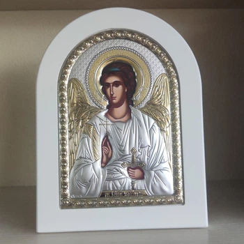 Греческая икона Prince Silvero Ангел Хранитель в серебре и золоте MA/E1126/WH-BX 15*21см