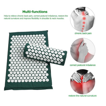 Коврик массажно-акупунктурный с подушкой Life style Acupressure Mat and Pillow Set для спины/ног/шеи/головы 63х40см Аппликатор Кузнецова Зеленый