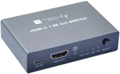 Przełącznik wideo Techly HDMI 8K/60Hz 2m HDCP 2.3 (IDATA HDMI-2138KT)