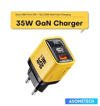 Зарядний пристрій ASOMETECH 35W GaN TypeC USB LED-дисплей PD3.0+QC3.0 Швидка зарядка для Apple iPhone, iPad, MacBook, Samsung, Xiaomi