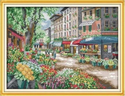 Набор для вышивания крестиком по нанесённой на канву схеме "Paris flower market" . AIDA 14CT printed, 57*44 с