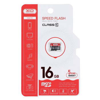 Карта Памяти XO MicroSDHC 16gb 10 Class, Чёрно-Красная