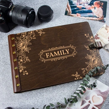 Фотоальбом "Family", 40 листов, А4, Темное дерево, WOODPRESENT