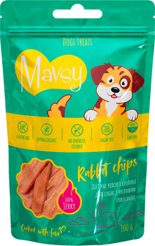 Лакомство для собак Mavsy Dried Rabbit Chip - Мавси Диетические чипсы из кролика для собак с чувствительным пищеварением 100 г (4820266800284)
