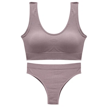 Комплект нижнего белья в рубчик топ бюстгальтер трусики Honey Fashion Accessories One Size M/L фиолетовый (2-166)