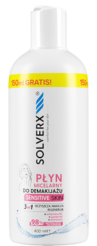 Міцелярна вода для зняття макіяжу Solverx Sensitive Skin for Women 3 w 1 400 мл (5907479383878)