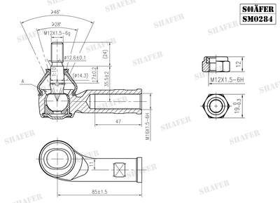 Рулевой наконечник VW T4 90-03, (конус 14 мм), резьба M16*1.5/M12*1.5, длина 85 мм, правый SM0284 Shafer