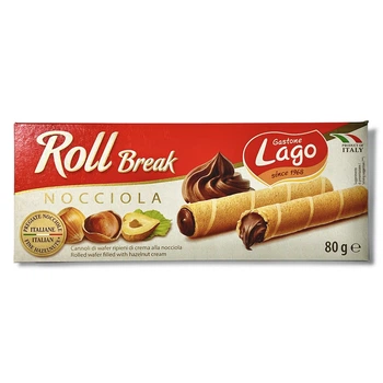 Вафельные трубочки LAGO с ореховым кремом roll break nocciola 80г