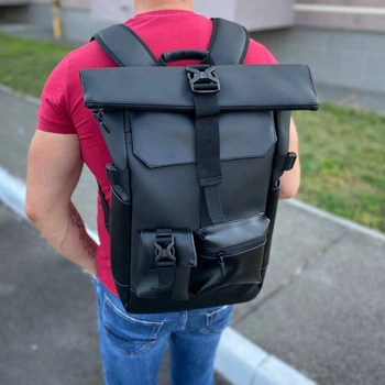 Місткий чорний міський універсальний рюкзак для подорожей Роллтоп Travel bag black