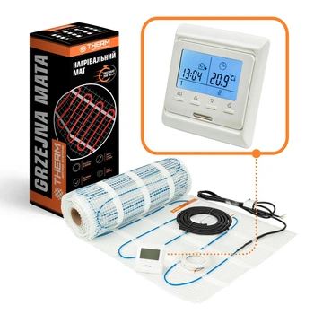 Комплект теплого пола под плитку нагревательный мат Therm FEP-200 1400W с программируемым терморегулятором белым 7 м²