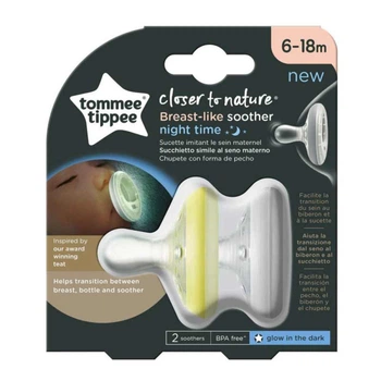 Пустышка ночная Tommee Tippee BREAST-LIKE; 6-18 мес. Желтый и белый (TT0326)
