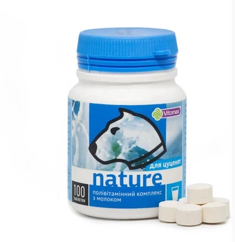 Поливитаминный комплекс Vitomax Nature для щенков с МОЛОКОМ, 100 таблеток, 100 г, 201548