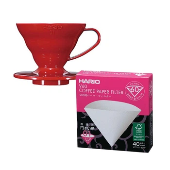 Набор Пуровер HARIO V60 01 красный + 40 фильтров