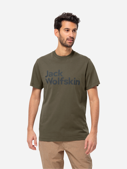 Футболка бавовняна довга чоловіча Jack Wolfskin Essential Logo T M 1809591-4341 XL Темно-зелена (4064993863161)