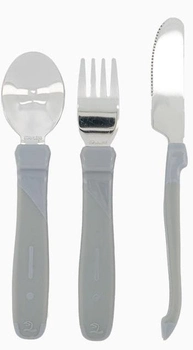 Набір столових приборів Twistshake Learn Cutlery Stainless Steel 12 м + Pastel Grey для дітей 3 шт (7350083122148)