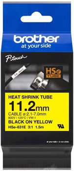 Taśma etykietowa termiczna Brother HSe-631E 11.2 mm 1.5 m Black/Yellow (HSE631E)