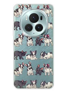 Прозрачный силиконовый чехол iSwag для Huawei Honor Magic 6 с рисунком - Маленькие бульдоги (ISHHM6NP60)